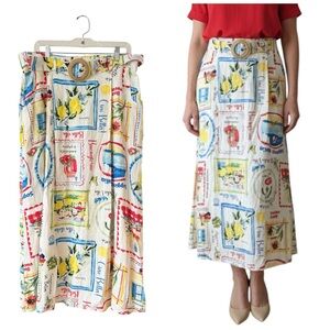 Women’s Multicolor Linen Amalfi Italy Theme Graphic Maxi Skirt NWT Size Large